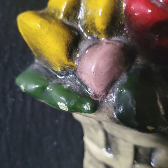 Vintage Basket Shaped Cast Metal Door Stop With Fruit Design - Picture 3 of 5